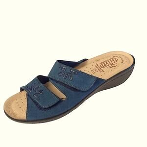Fly Flot Mackie Italian Made Casual Slides Sandals Shoes Blue Size 10 NWT